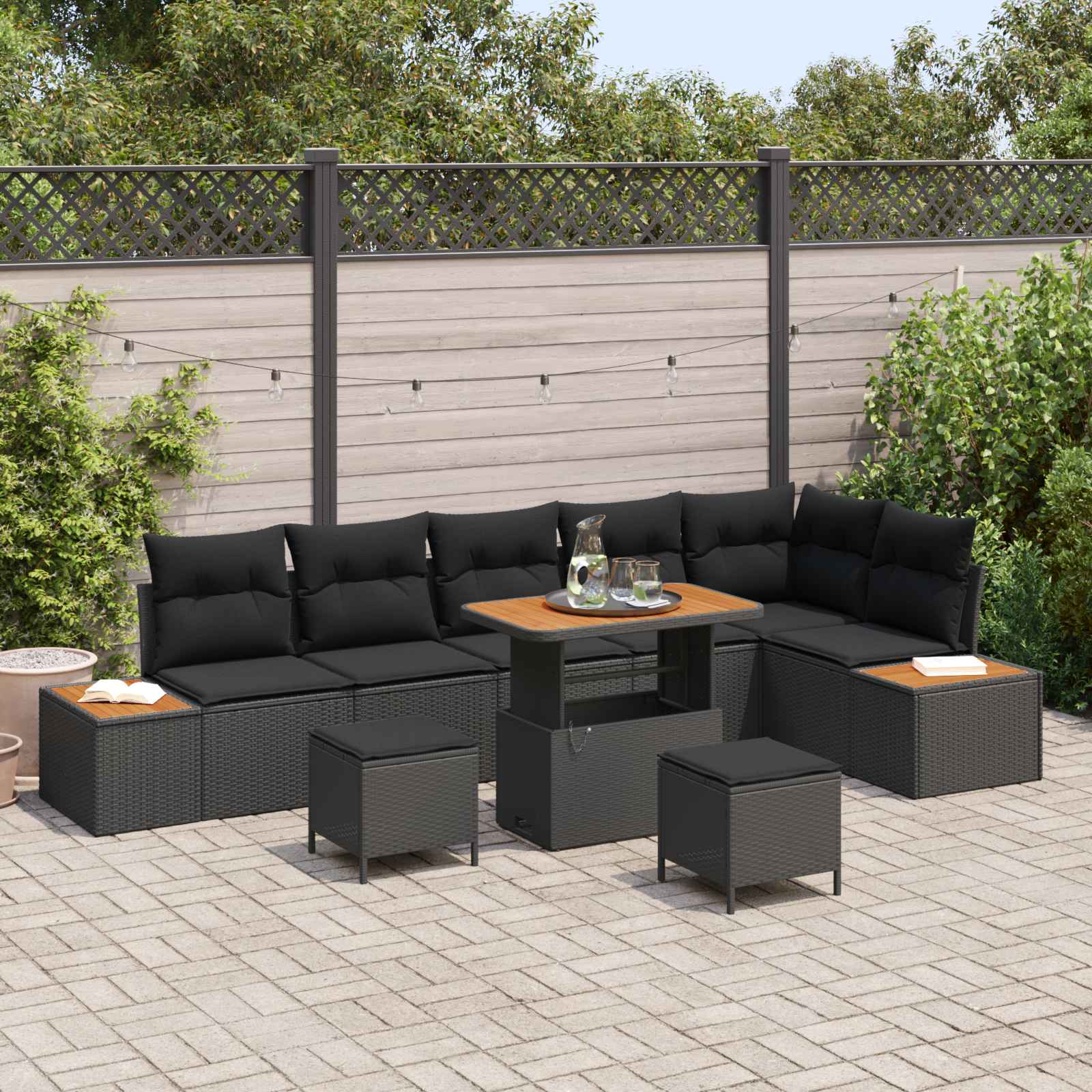 Garden Sofa Set 9 pcs 8-Seater Black