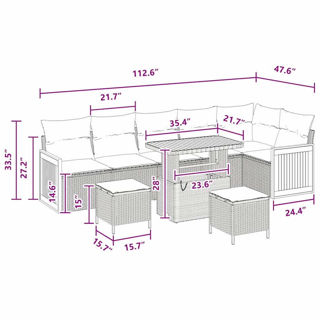 Garden Sofa Set with Cushion 9 pcs Black 90 x 55 x 71 cm
