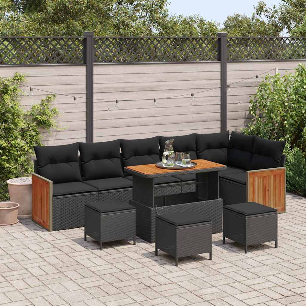 Garden Sofa Set with Cushion 10 pcs Black 110 x 55 x 71 cm