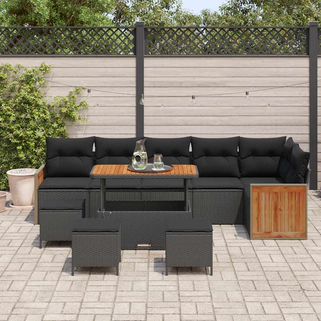 Garden Sofa Set with Cushion 10 pcs Black 110 x 55 x 71 cm