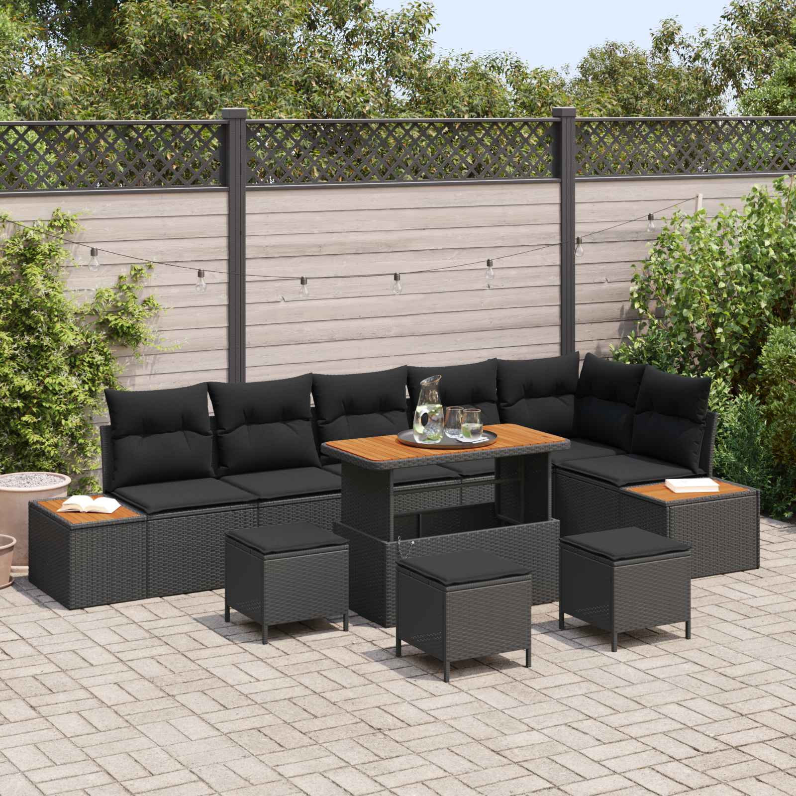 Garden Sofa Set 10 pcs 9-Seater Black