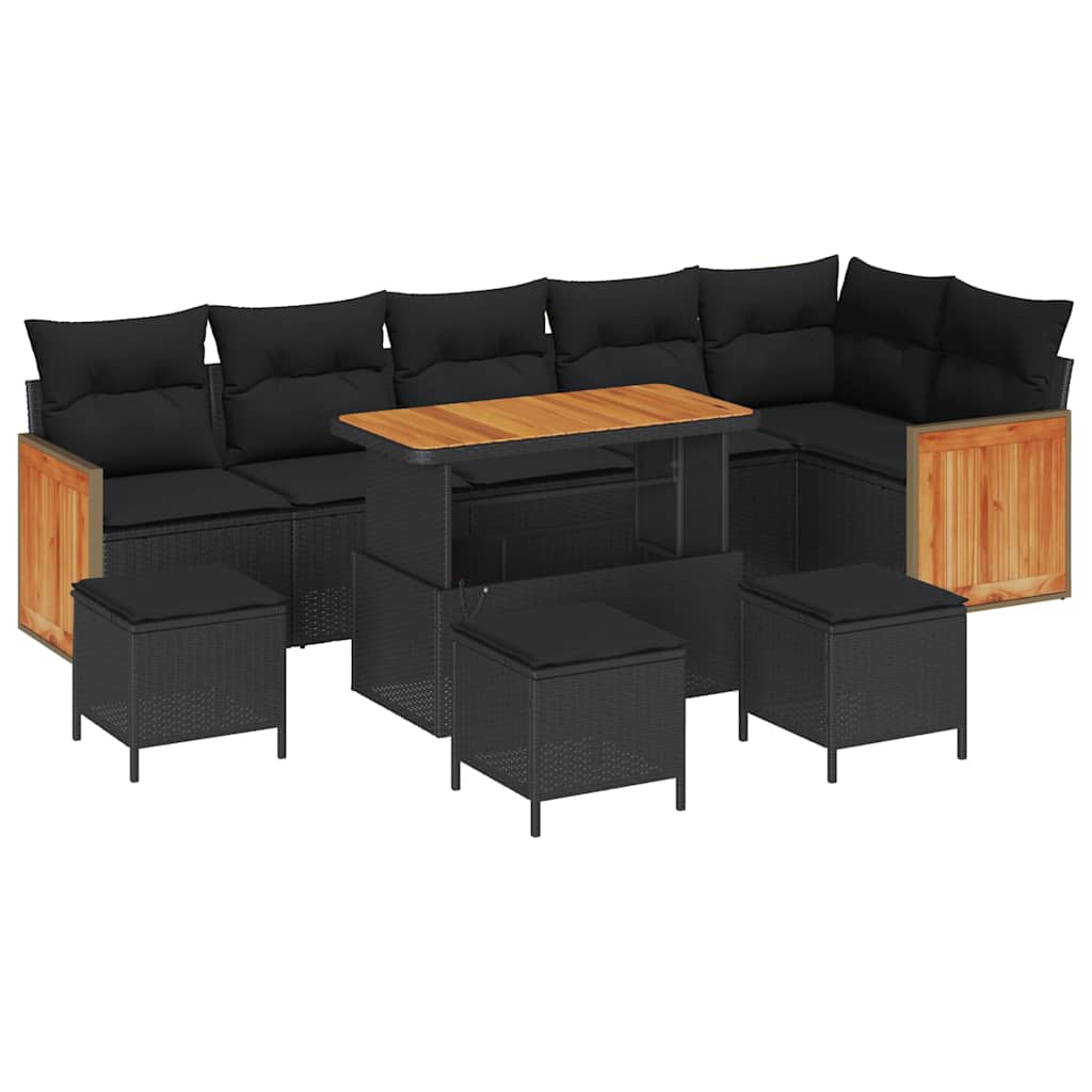 Garden Sofa Set with Cushion 10 pcs Black 110 x 55 x 71 cm