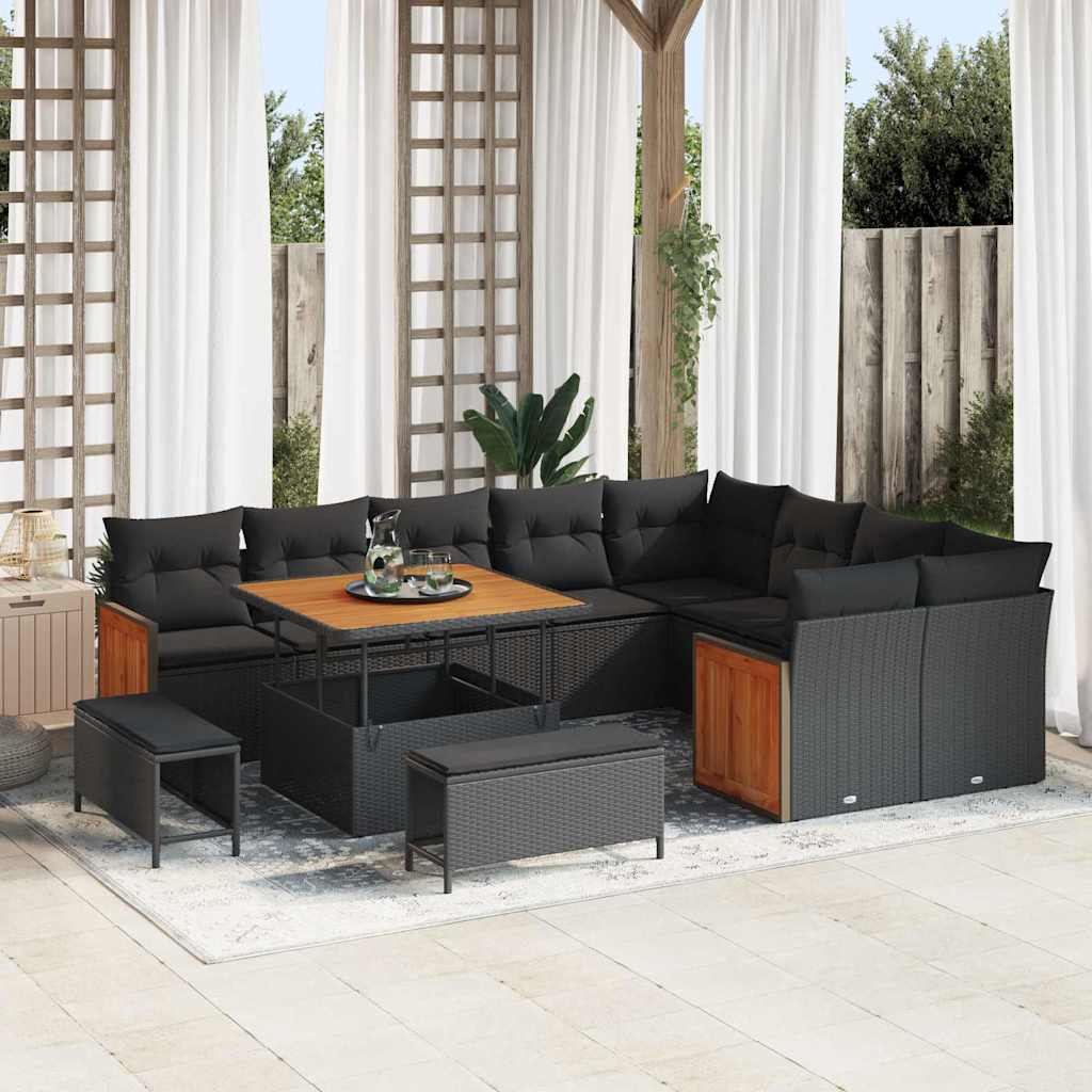 Garden Sofa Set with Cushion 12 pcs Black 100 x 100 x 71 cm
