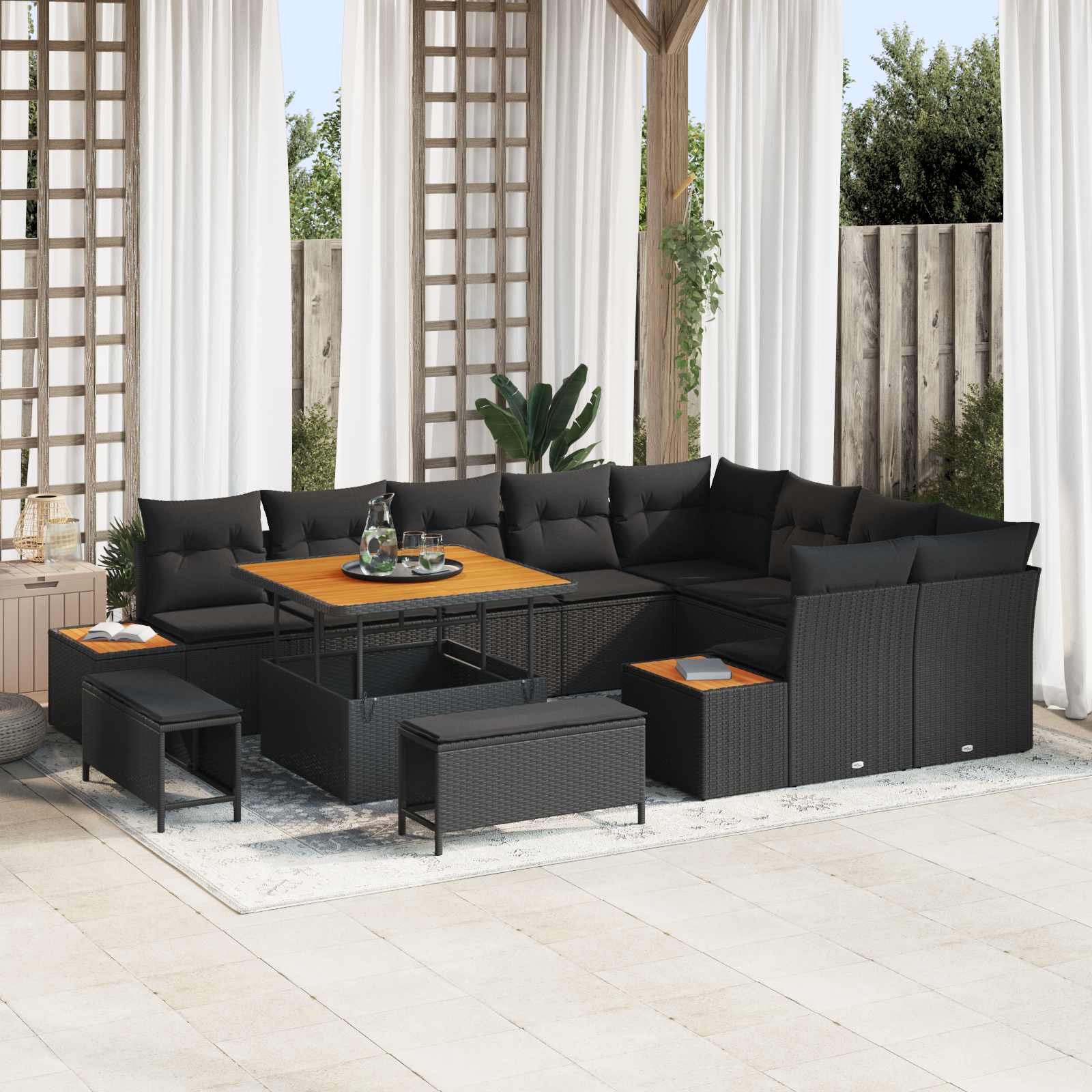Garden Sofa Set with Cushion 12 pcs Black
