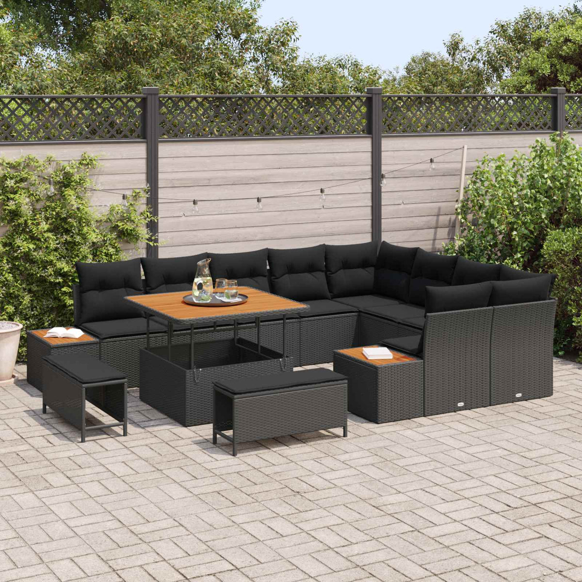 Garden Sofa Set with Cushion 12 pcs Black