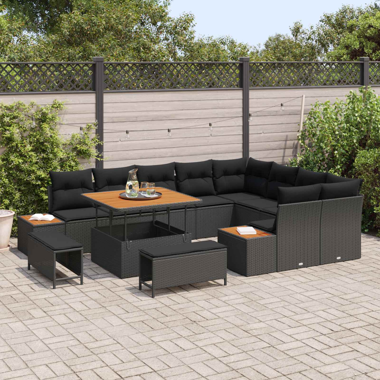 Garden Sofa Set with Cushion 12 pcs Black