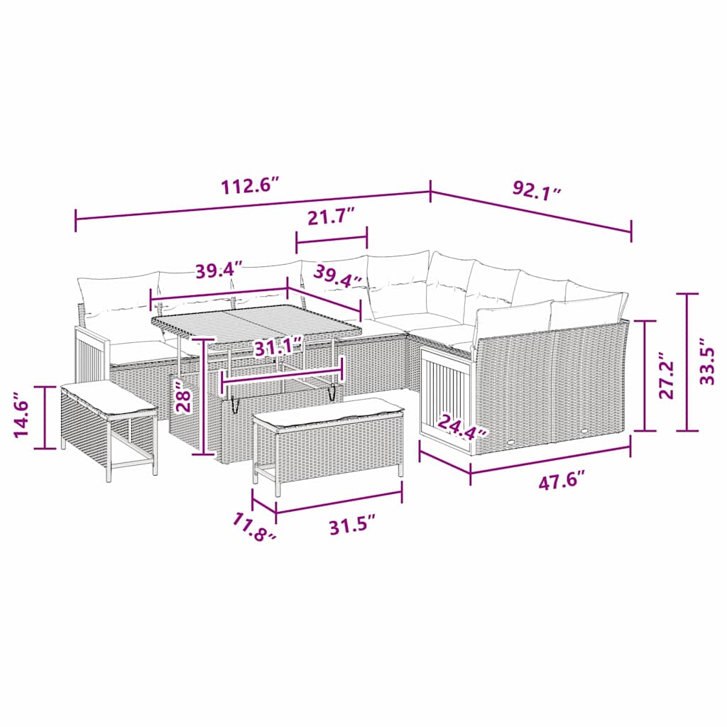 Garden Sofa Set with Cushion 12 pcs Black 100 x 100 x 71 cm