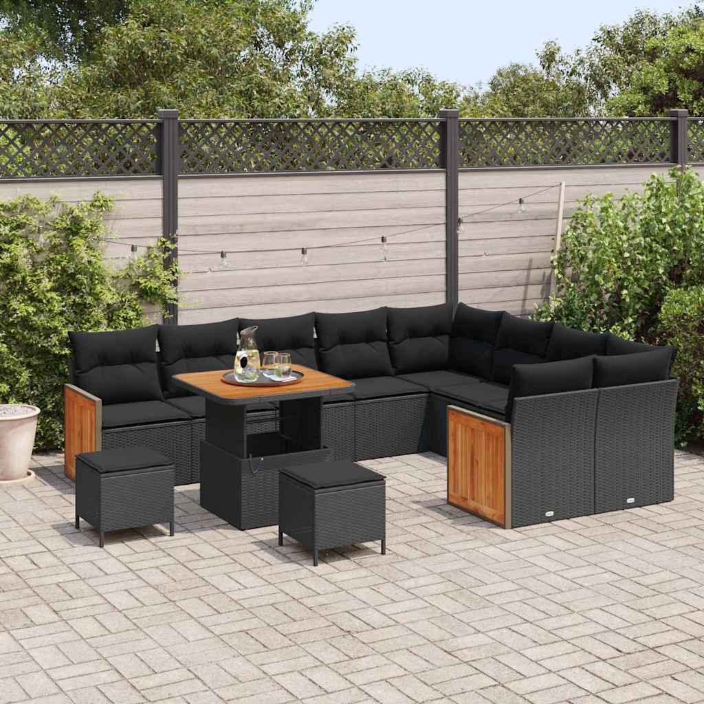 Garden Sofa Set with Cushion 12 pcs Black 80 x 80 x 71 cm