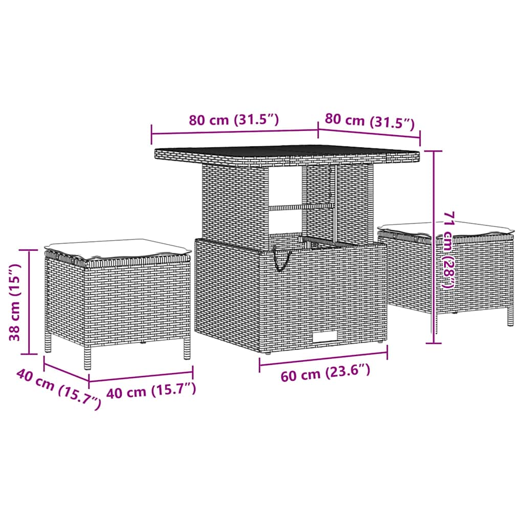 Garden Sofa Set with Cushion 12 pcs Black 80 x 80 x 71 cm