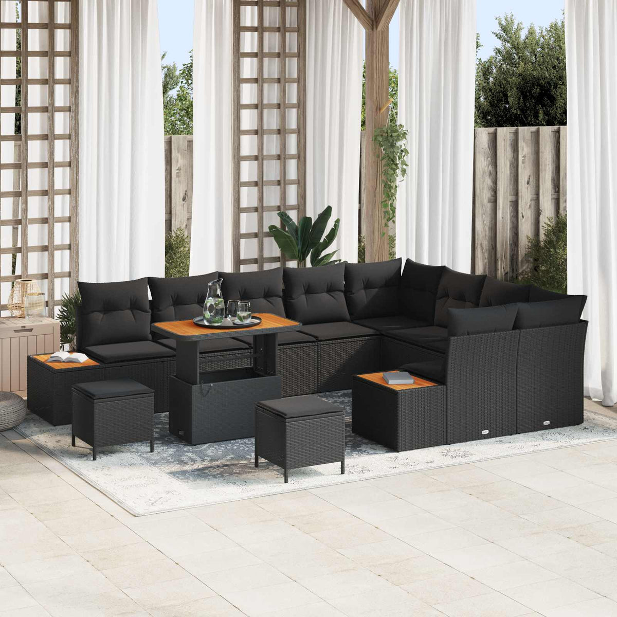 Garden Sofa Set with Cushion 12 pcs Black