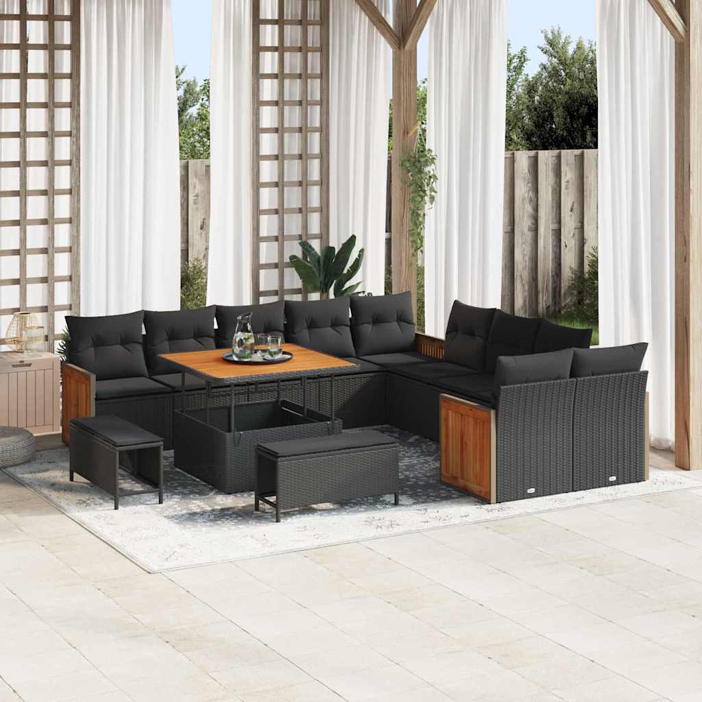 Garden Sofa Set with Cushion 13 pcs Black