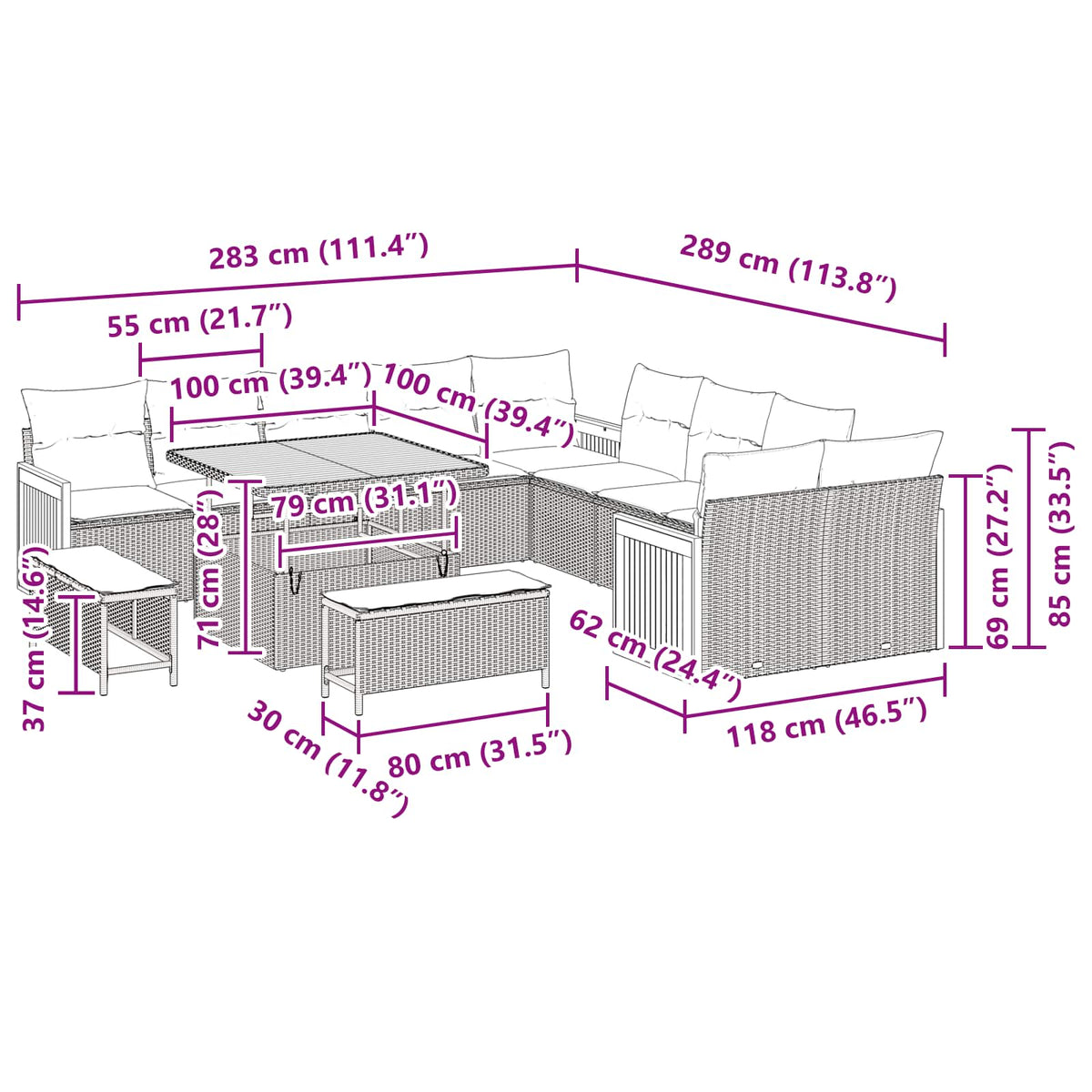 Garden Sofa Set with Cushion 13 pcs Black