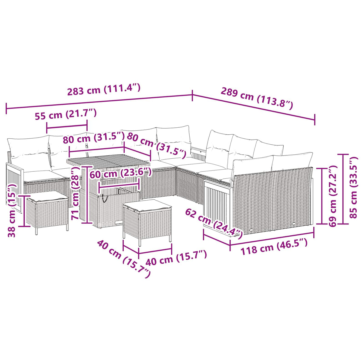 Garden Sofa Set with Cushion 13 pcs Black