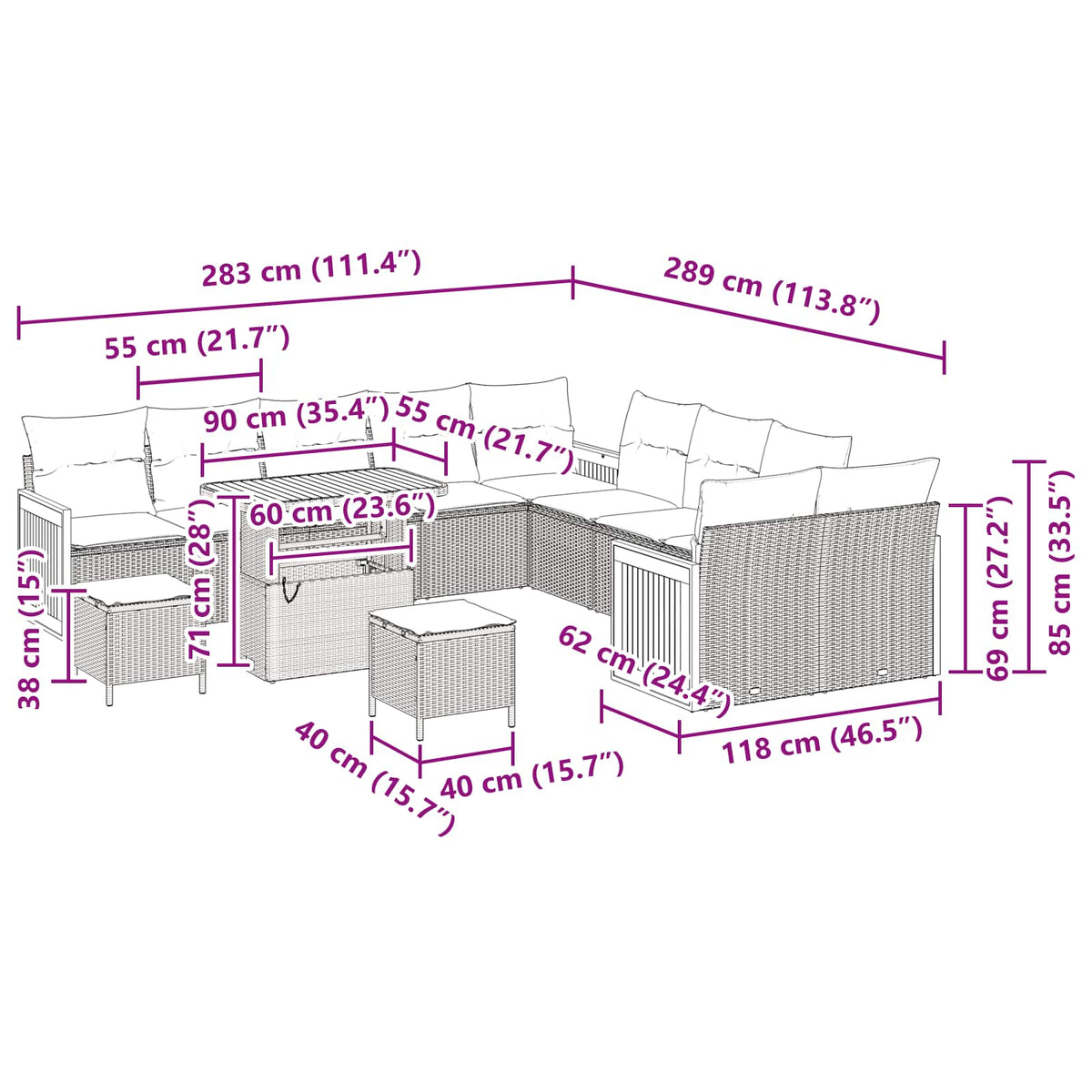 Garden Sofa Set with Cushion 13 pcs Black