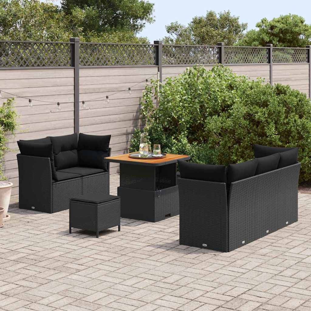 Garden Sofa Set with Cushion 8 pcs Black 80 x 80 x 71 cm