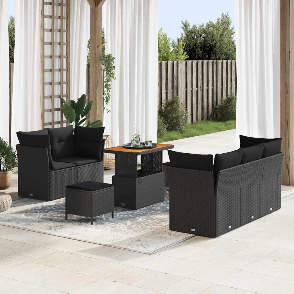 Garden Sofa Set with Cushion 8 pcs Black 90 x 55 x 71 cm
