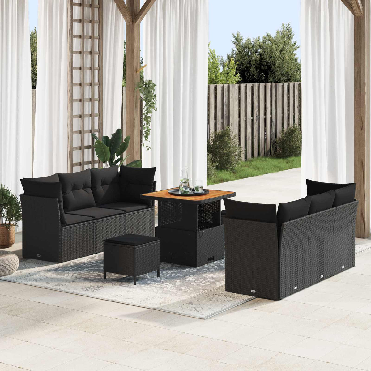 Garden Sofa Set with Cushion 9 pcs Black Poly Rattan