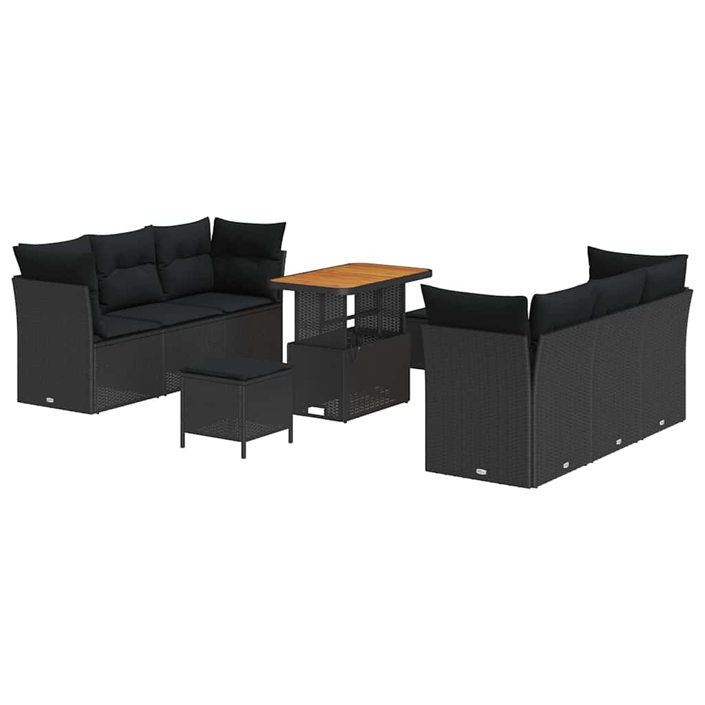 Garden Sofa Set 9 pcs Black Poly rattan and powder-coated steel