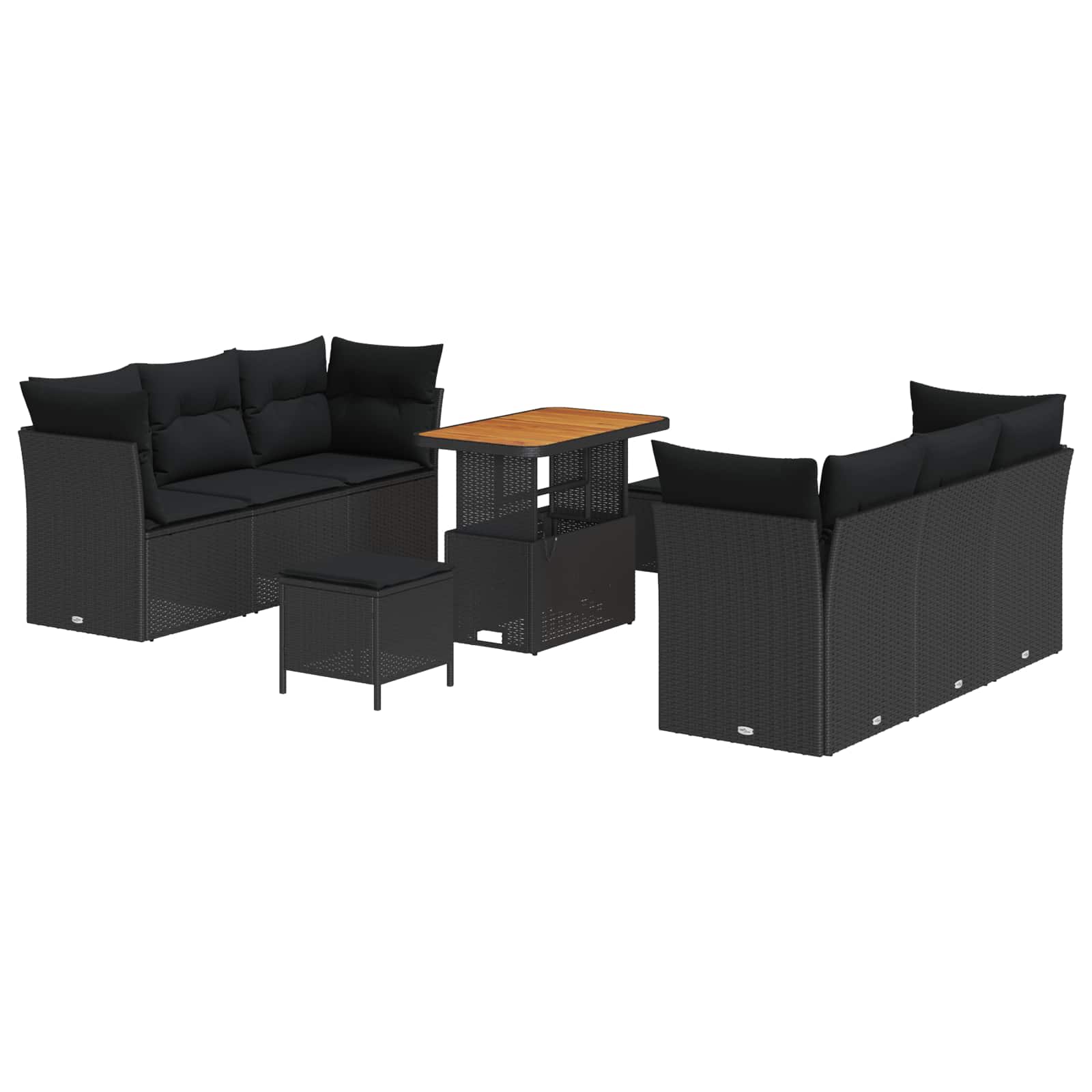 Garden Sofa Set with Cushion 9 pcs Black Poly Rattan