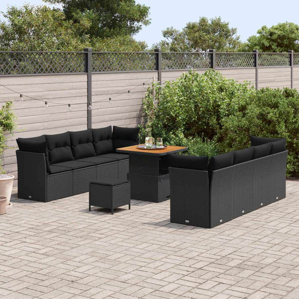 Garden Sofa Set with Cushion 11 pcs Black Poly Rattan