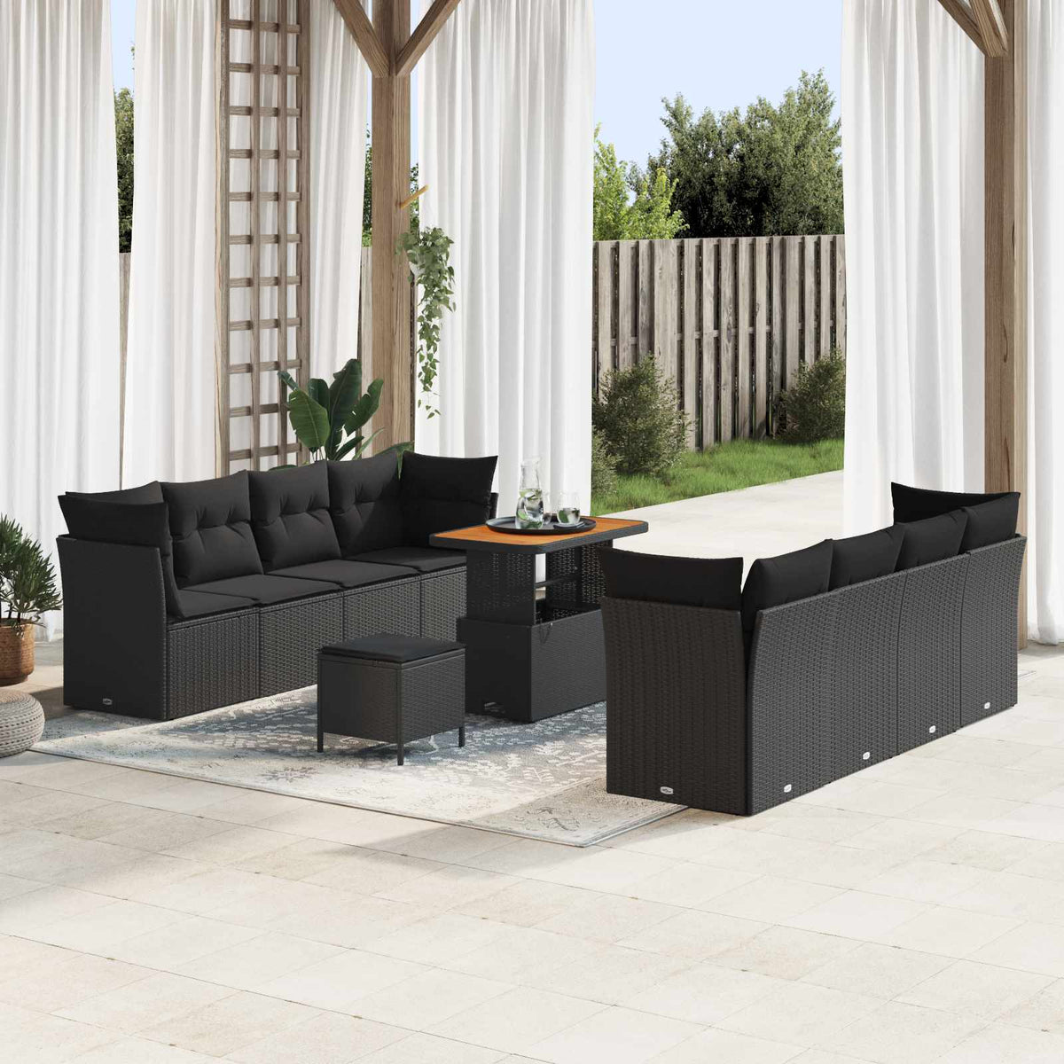 Garden Sofa Set with Cushion 11 pcs Black Poly Rattan