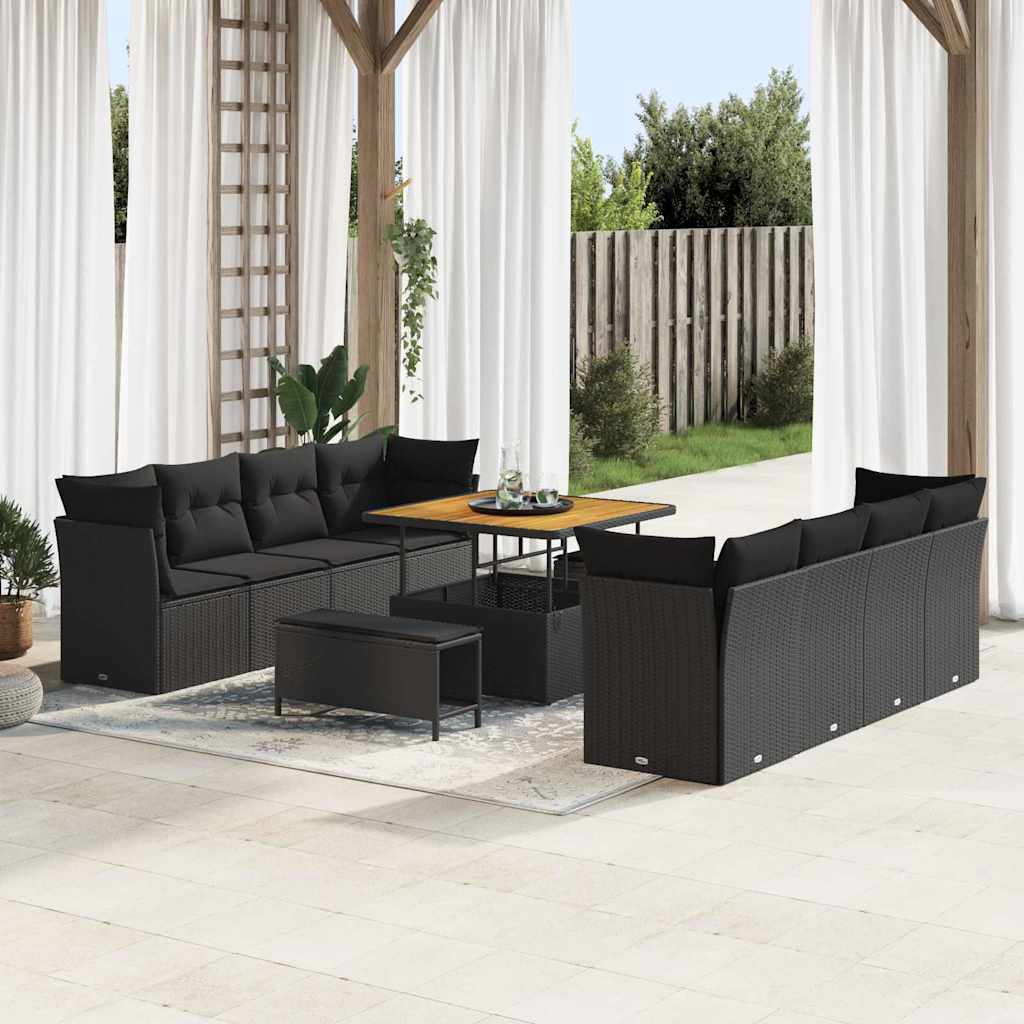 Garden Sofa Set with Cushion with Storage Manual 11 pcs Black