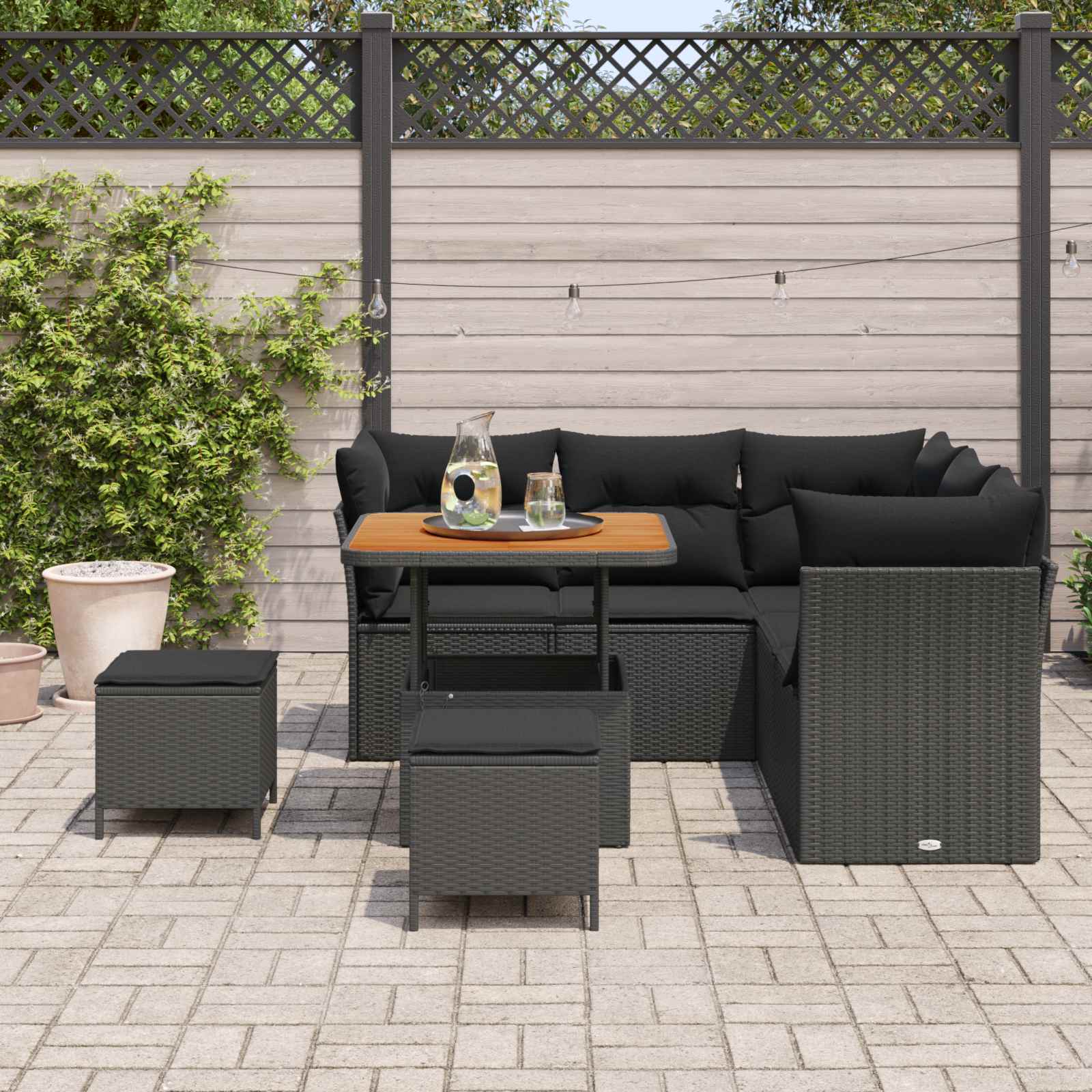 Garden Sofa Set 8 pcs Black Poly rattan and powder-coated steel