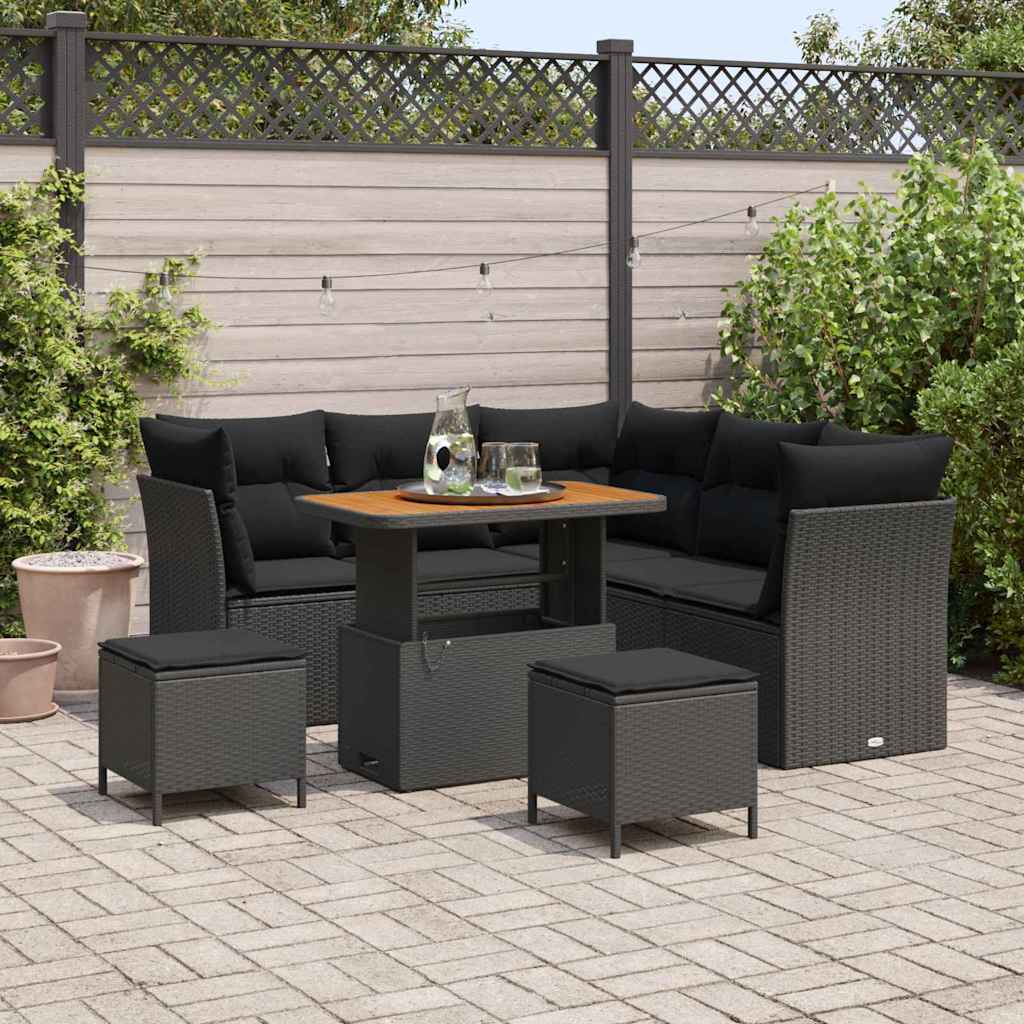 Garden Sofa Set 8 pcs Black Poly rattan and powder-coated steel
