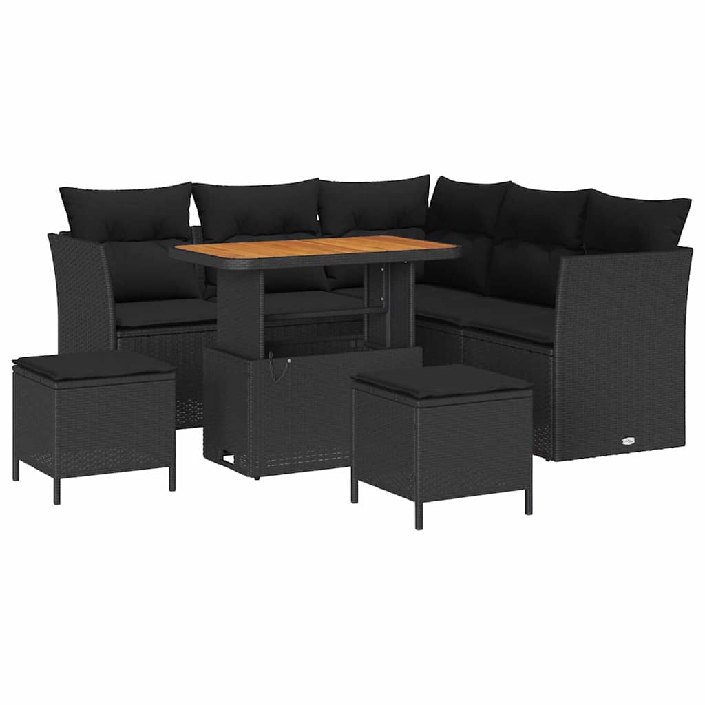 Garden Sofa Set 8 pcs Black Poly rattan and powder-coated steel