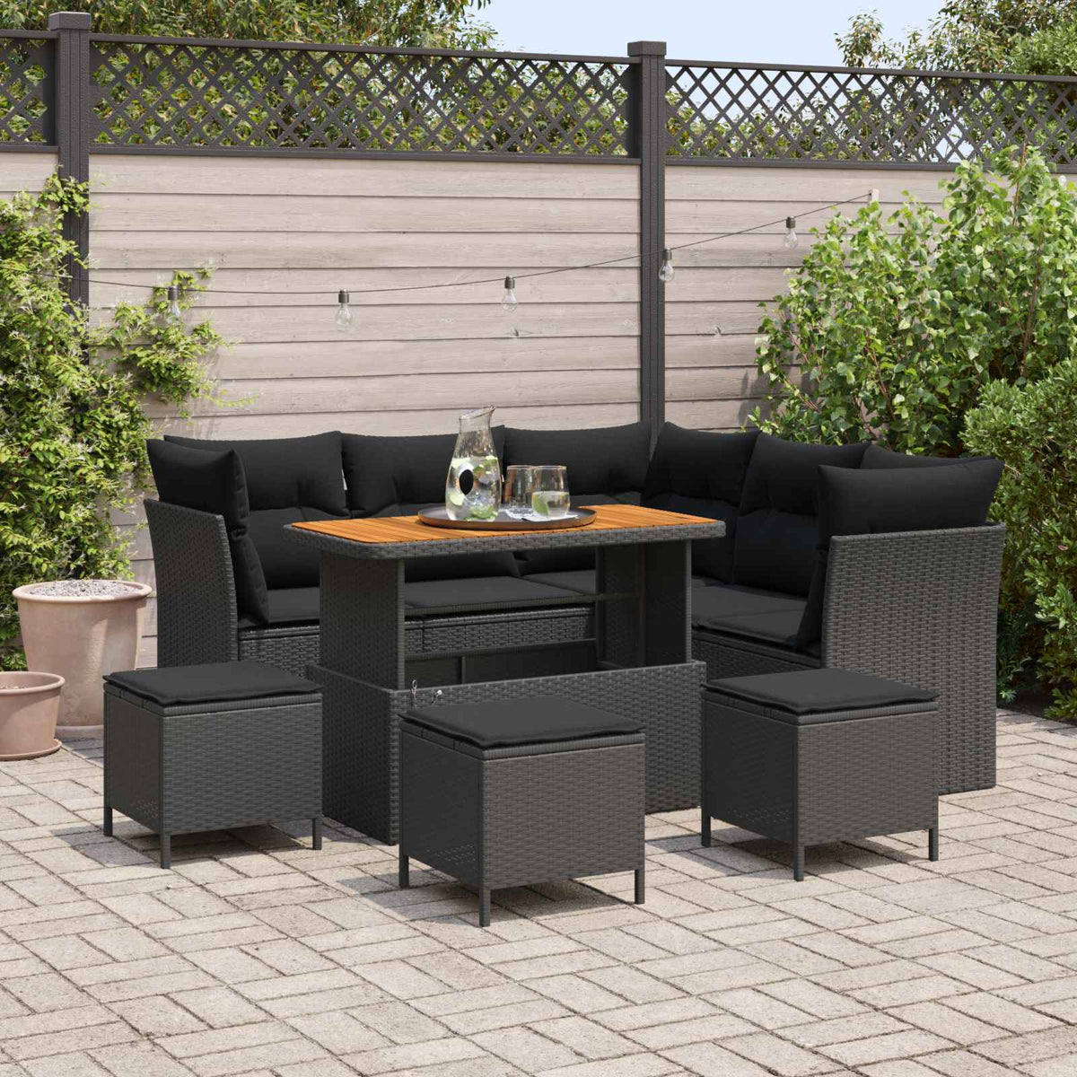Garden Sofa Set 9 pcs Black Poly rattan and powder-coated steel