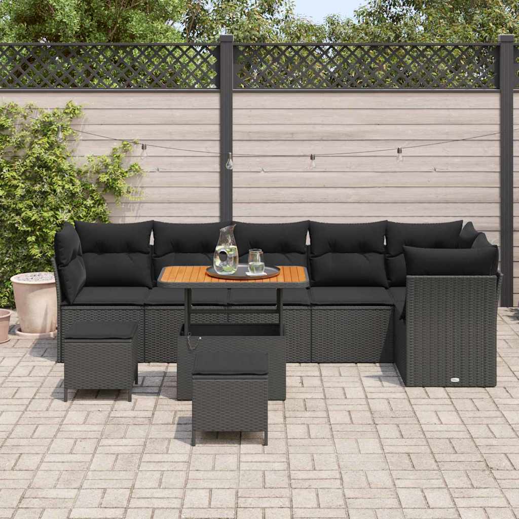 Garden Sofa Set with Cushion Manual 9 pcs Black 90 x 55 x 71 cm