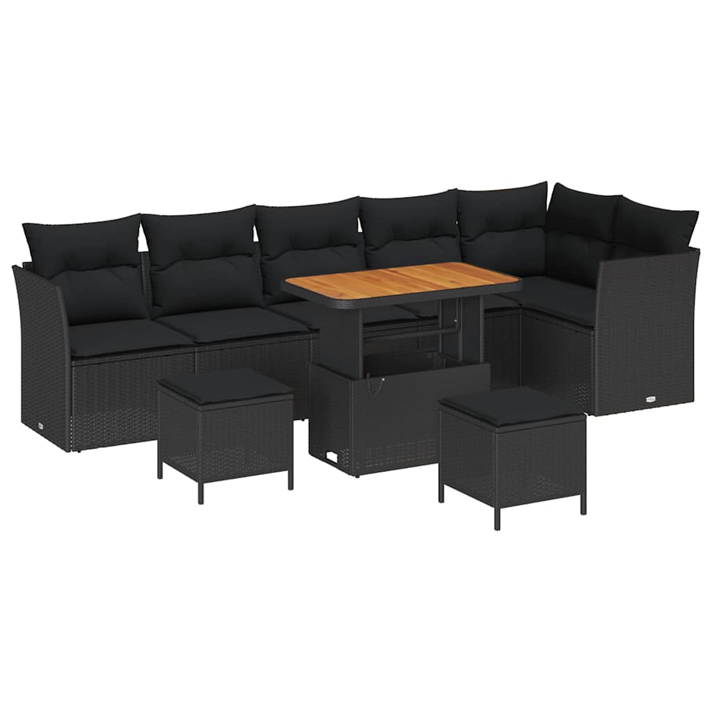 Garden Sofa Set with Cushion Manual 9 pcs Black 90 x 55 x 71 cm