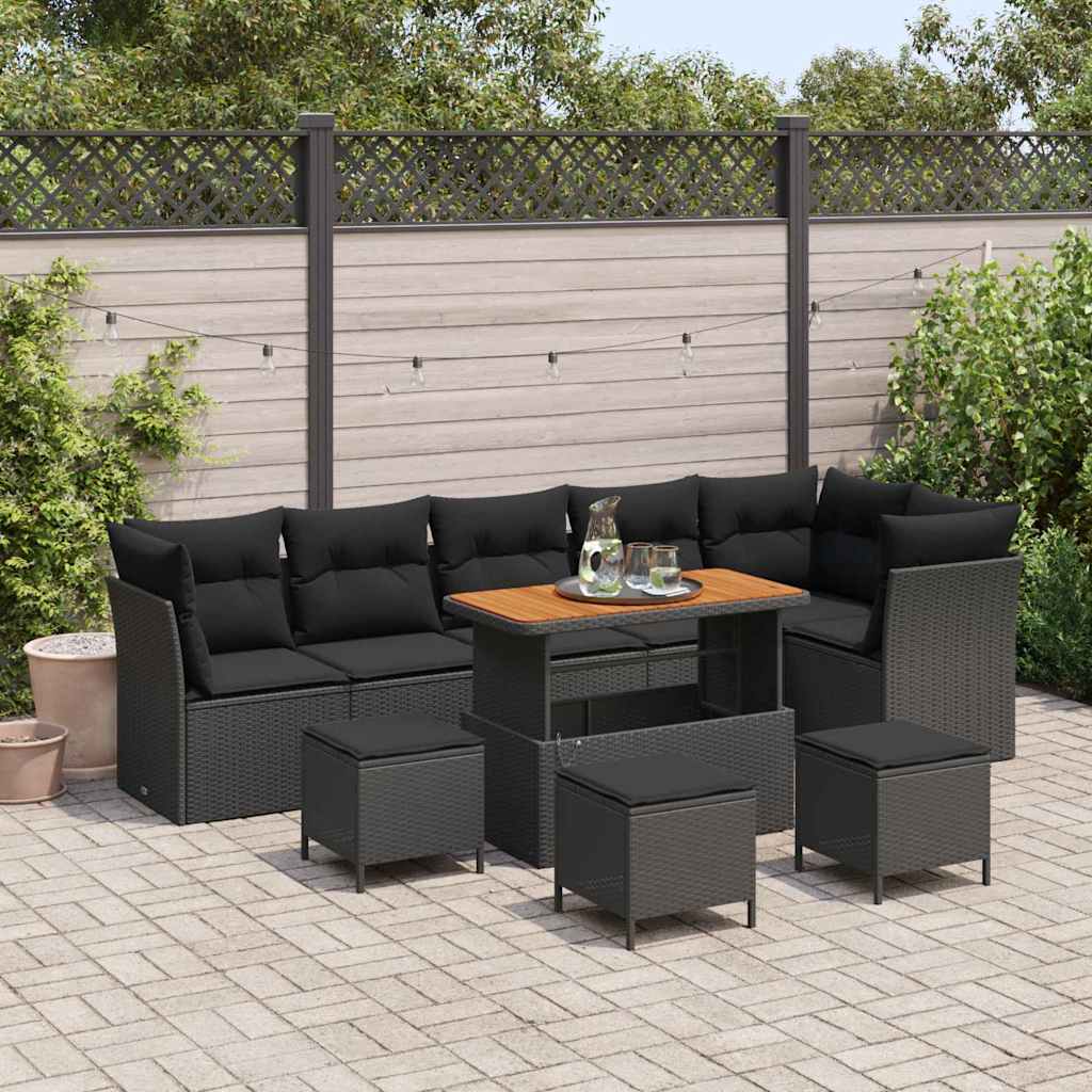 Garden Sofa Set with Cushion 10 pcs Black 110 x 55 x 71 cm