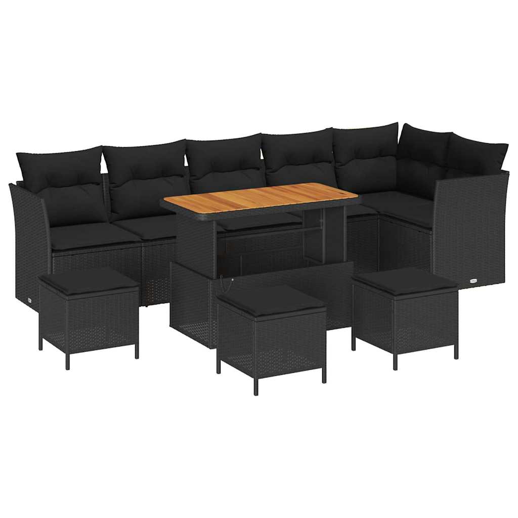 Garden Sofa Set with Cushion 10 pcs Black 110 x 55 x 71 cm