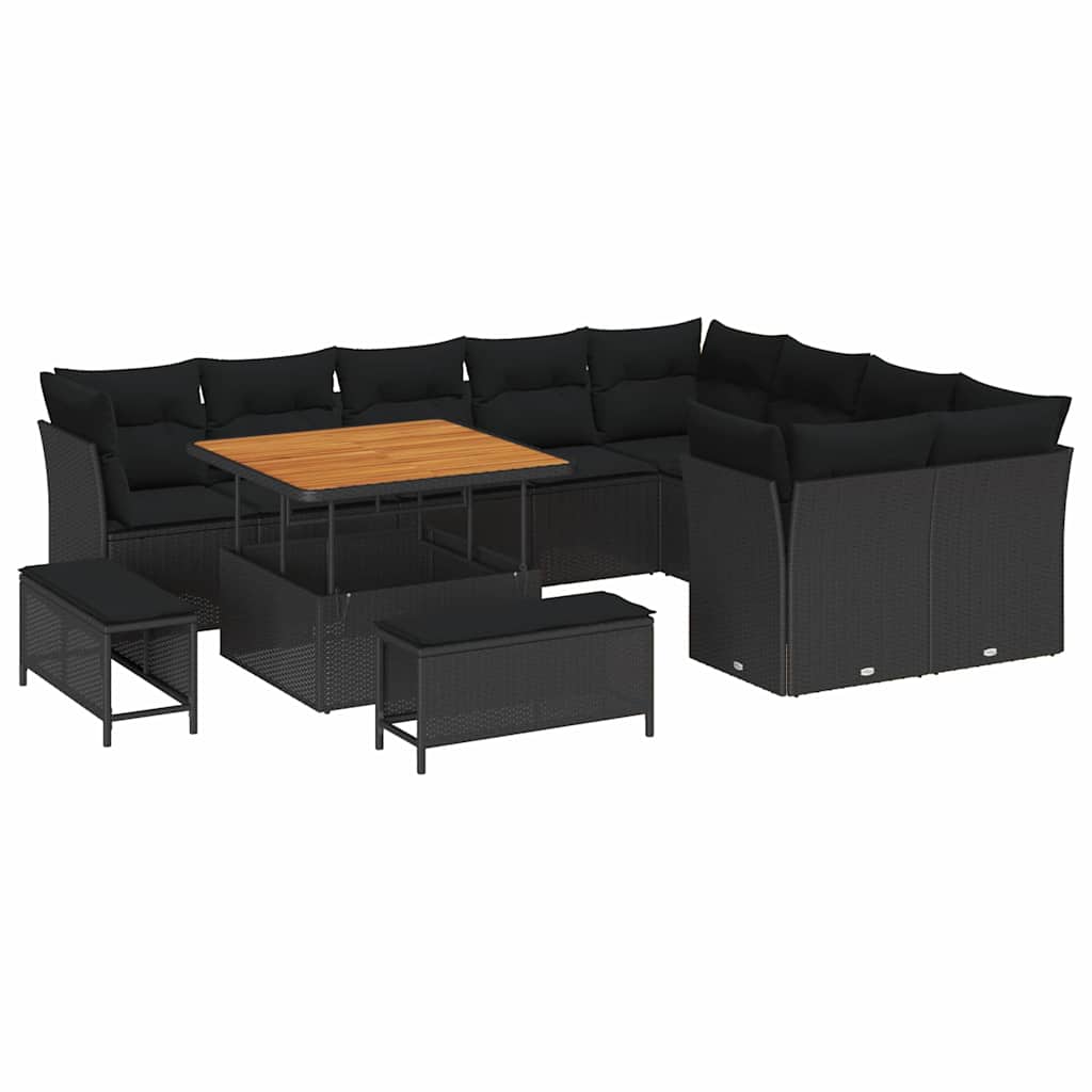 Garden Sofa Set with Cushion 12 pcs Black 100 x 100 x 71 cm