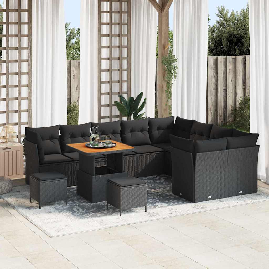 Garden Sofa Set with Cushion with Storage 12 pcs Black