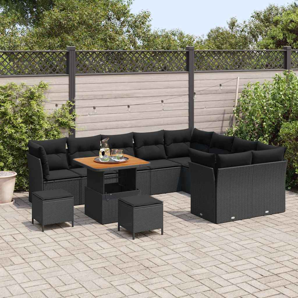 Garden Sofa Set with Cushion with Storage 12 pcs Black