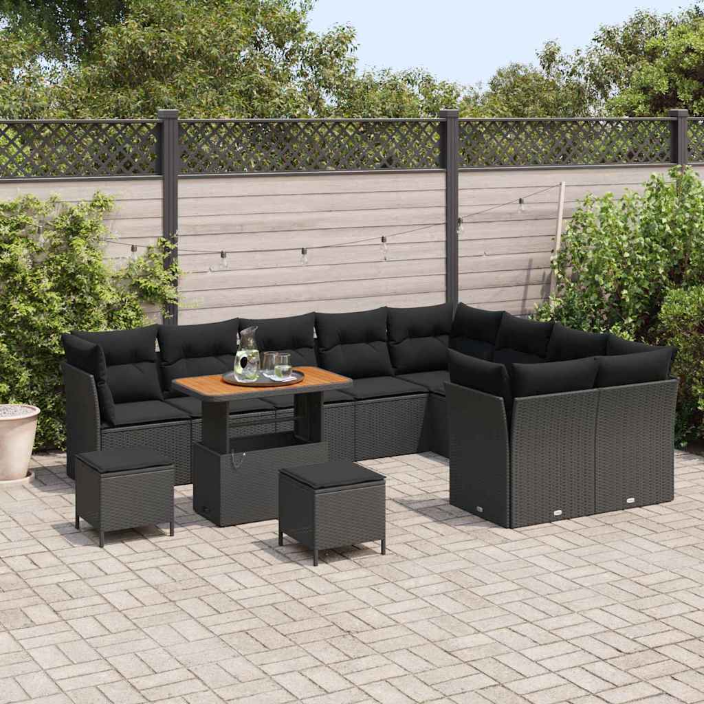 Garden Sofa Set with Cushion 12 pcs Black 90 x 55 x 71 cm
