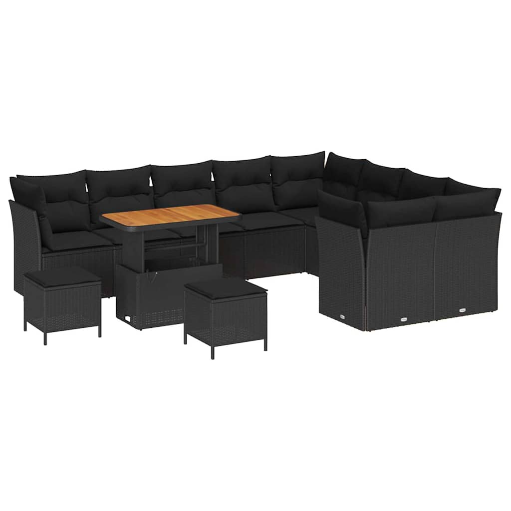 Garden Sofa Set with Cushion 12 pcs Black 90 x 55 x 71 cm