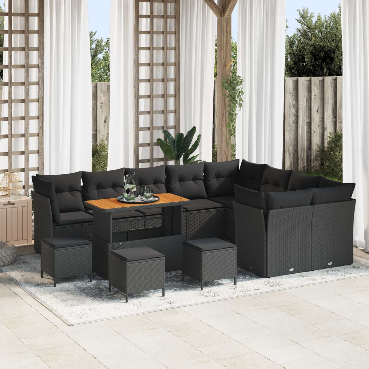 Garden Sofa Set with Cushion with Storage 13 pcs Black