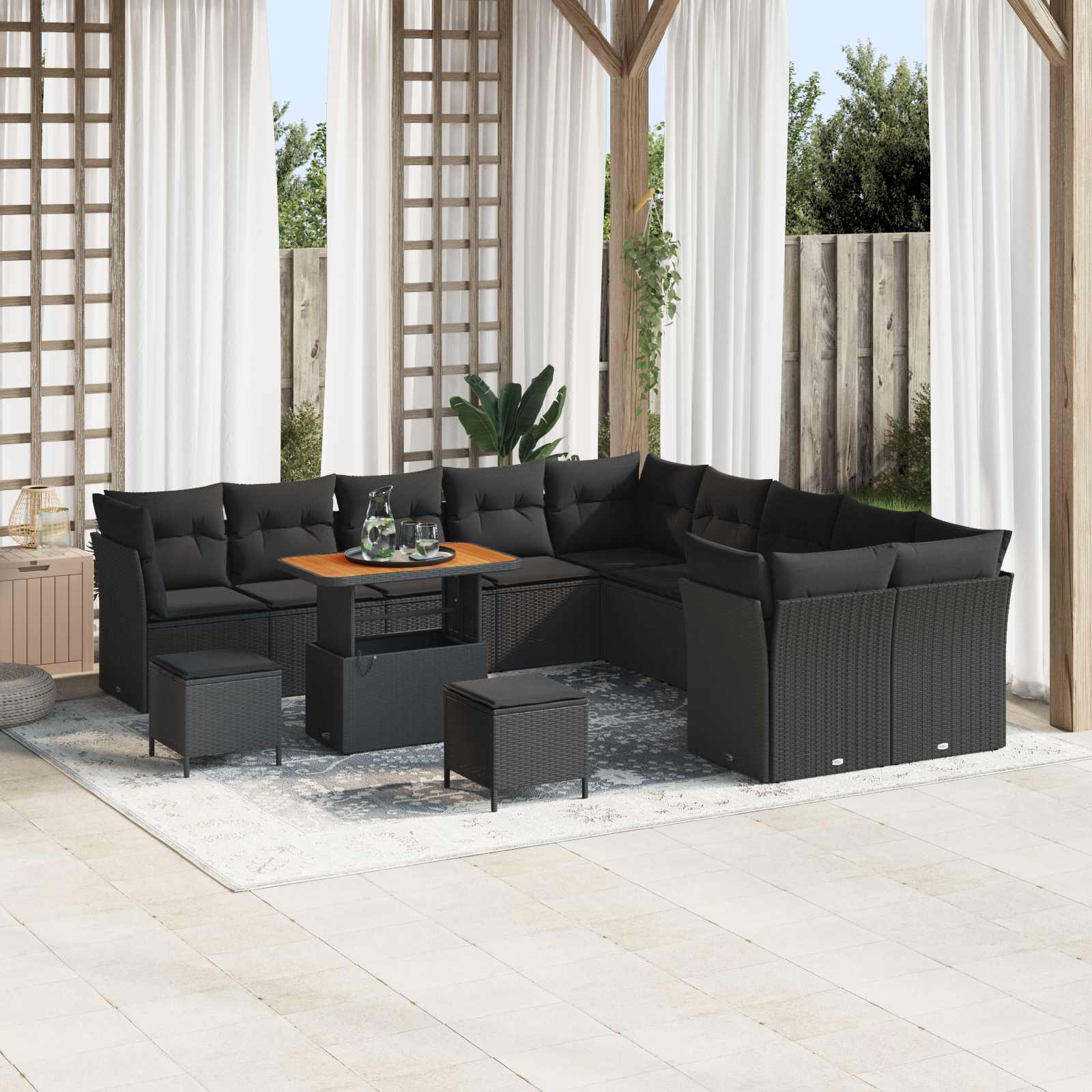 Garden Sofa Set with Cushion with Storage 13 pcs Black