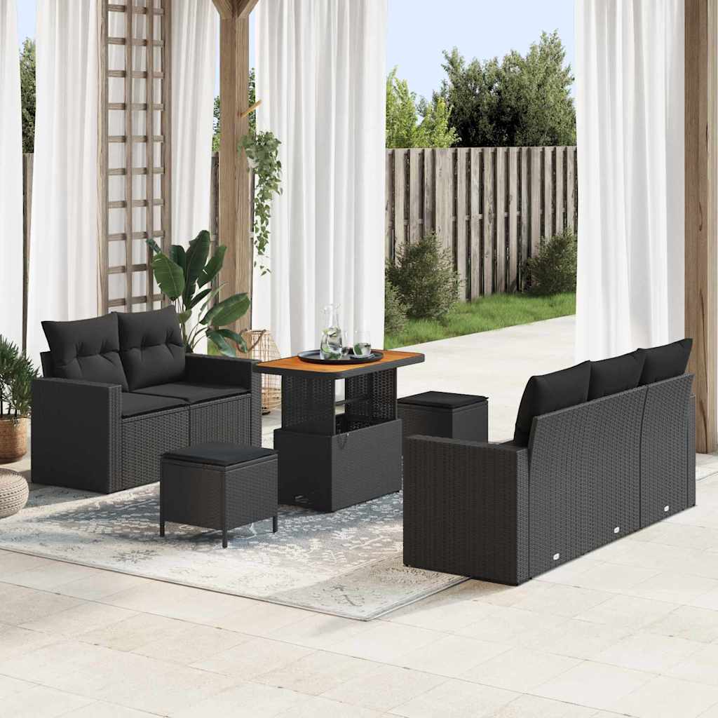 Garden Sofa Set with Cushion Manual 8 pcs Black 90 x 55 x 71 cm