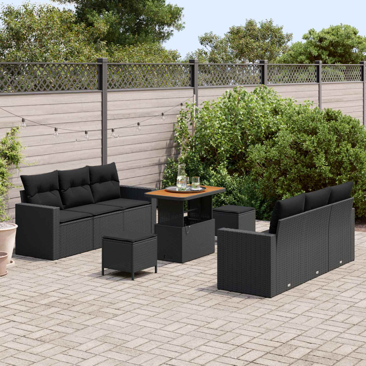 Garden Sofa Set 9 pcs Black Poly rattan and powder-coated steel