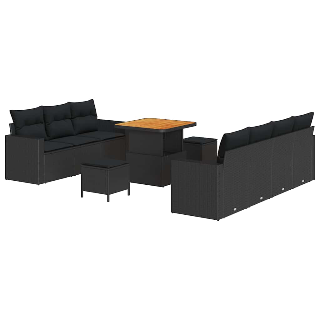 Garden Sofa Set with Cushion 10 pcs Black 80 x 80 x 71 cm