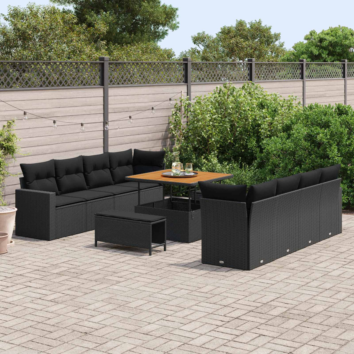 Garden Sofa Set with Cushion 12 pcs Black Poly Rattan