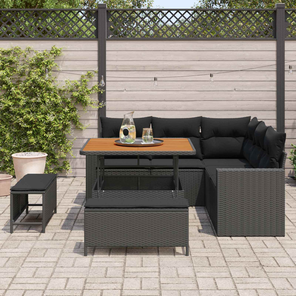 Garden Sofa Set with Cushion 9 pcs Black Poly Rattan
