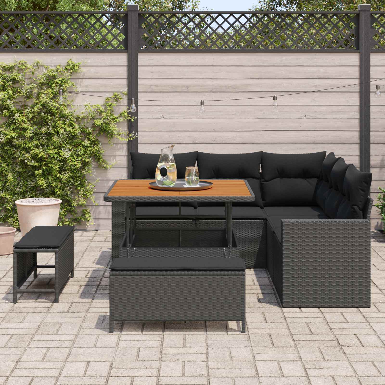 Garden Sofa Set with Cushion 9 pcs Black Poly Rattan