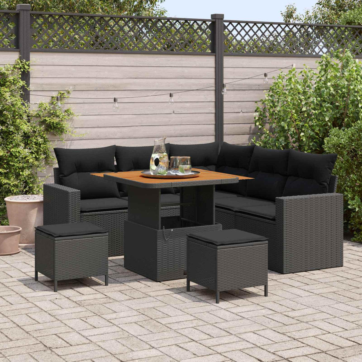 Garden Sofa Set with Cushion 9 pcs Black Poly Rattan