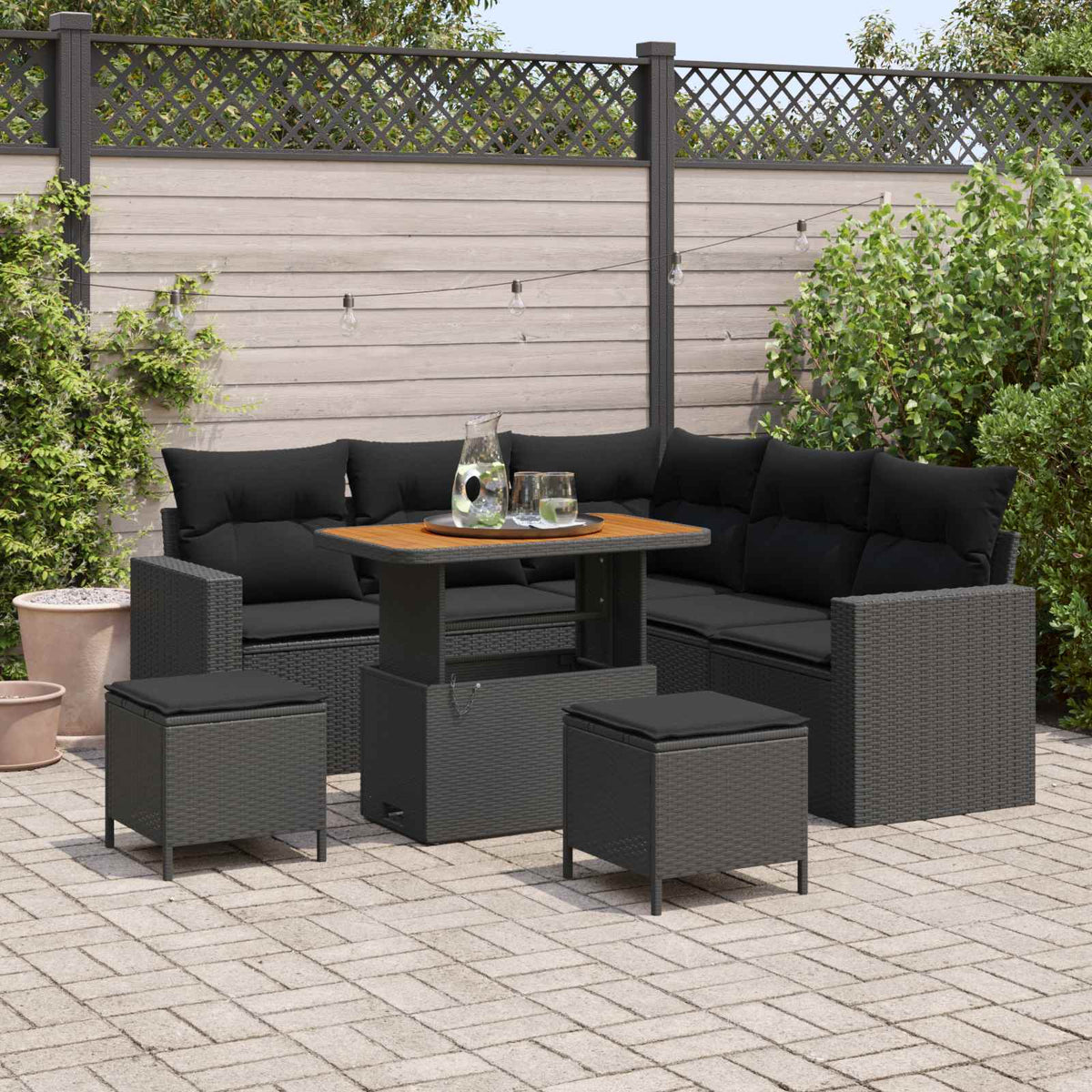 Garden Sofa Set with Cushion 9 pcs Black Poly Rattan