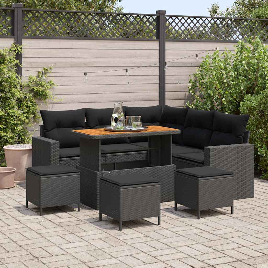 Garden Sofa Set with Cushion 9 pcs Black 110 x 55 x 71 cm